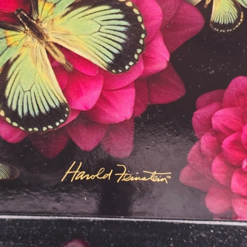 VTG Harold Feinstein Butterfly Floral Tray Trinket Dish Black‎ Pink 8
